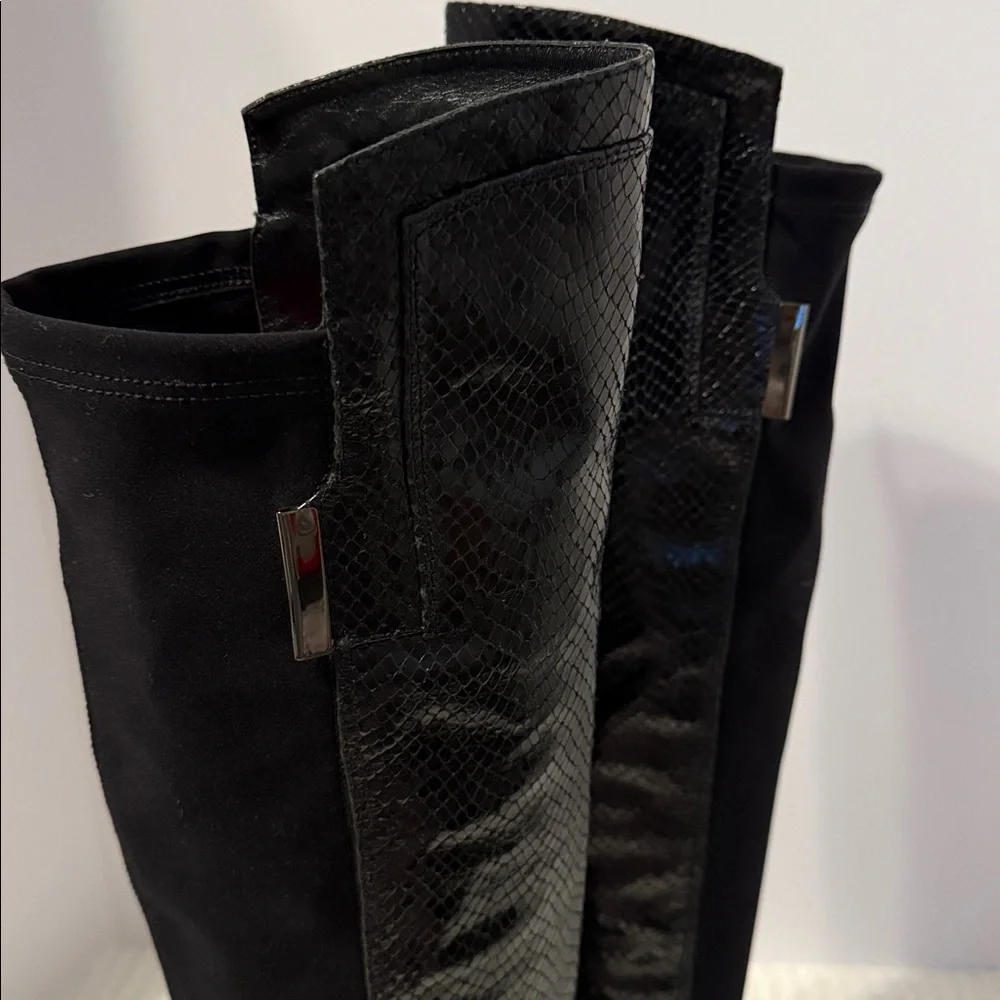 Vince Camuto Black Over-the-Knee Snake-Embossed Boots
